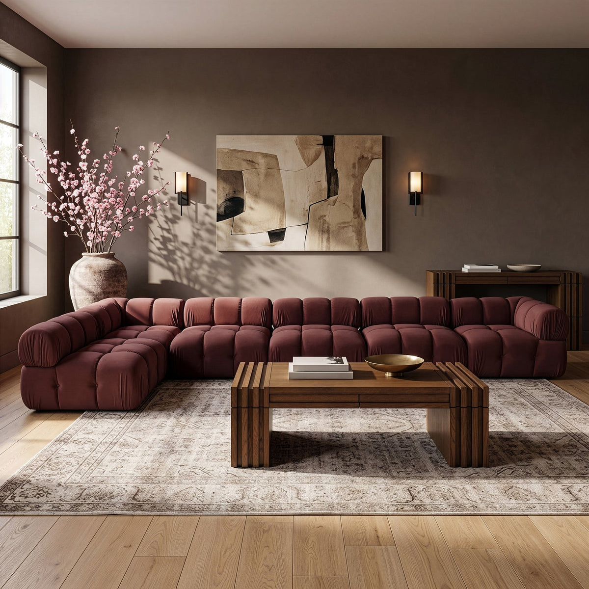 Orin Rose Velvet Performance Fabric Upholstered 6 Piece Modular Sectional Sofa