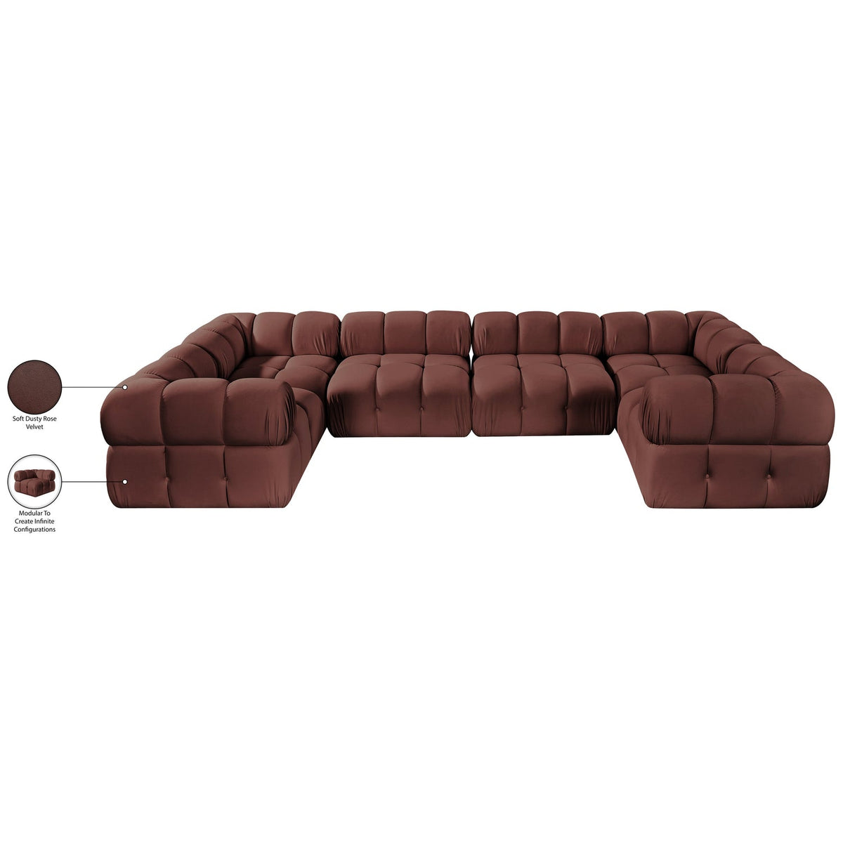 Orin Rose Velvet Performance Fabric Upholstered 6 Piece Modular Sectional Sofa