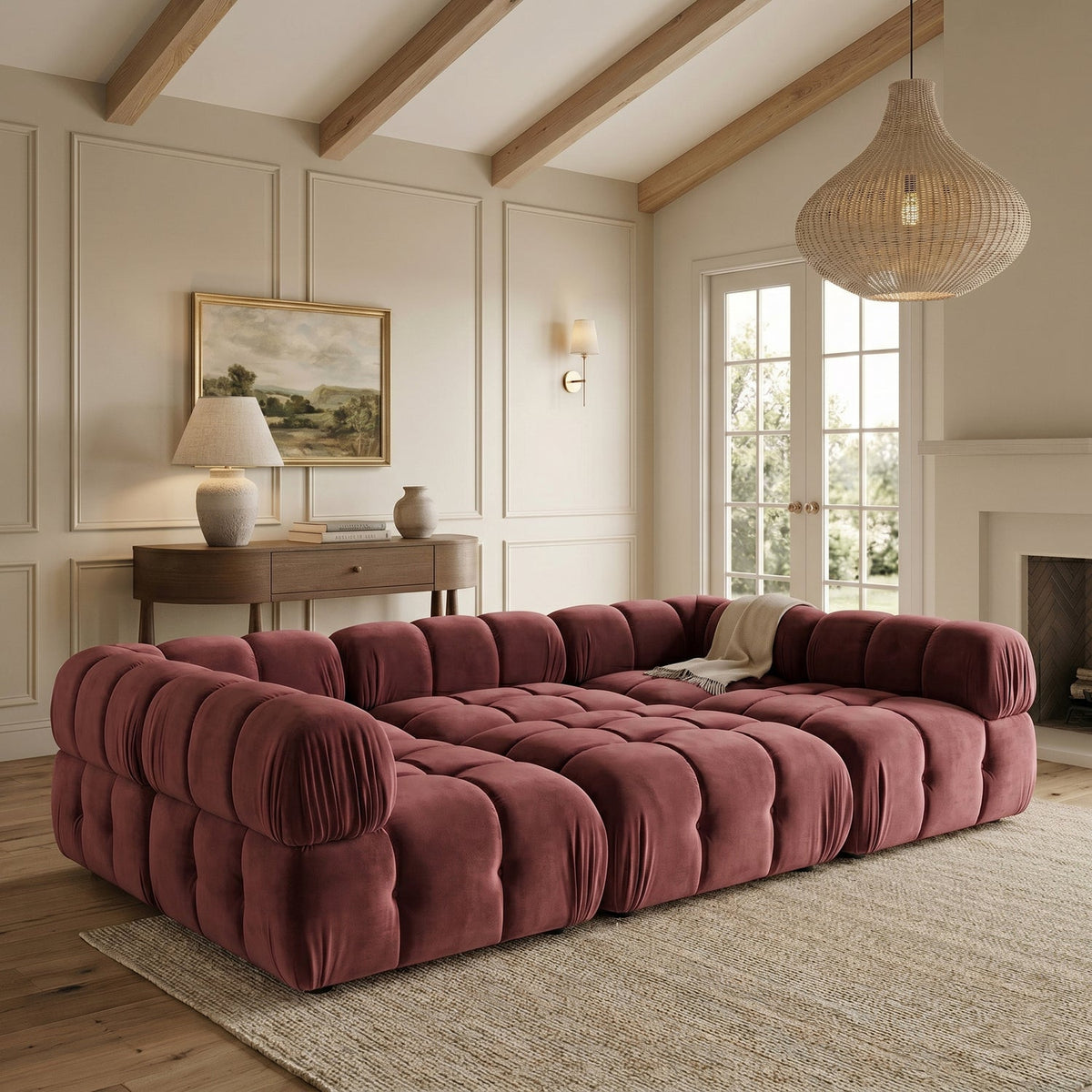 Orin Rose Velvet Performance Fabric Upholstered 6 Piece Modular Sectional Sofa
