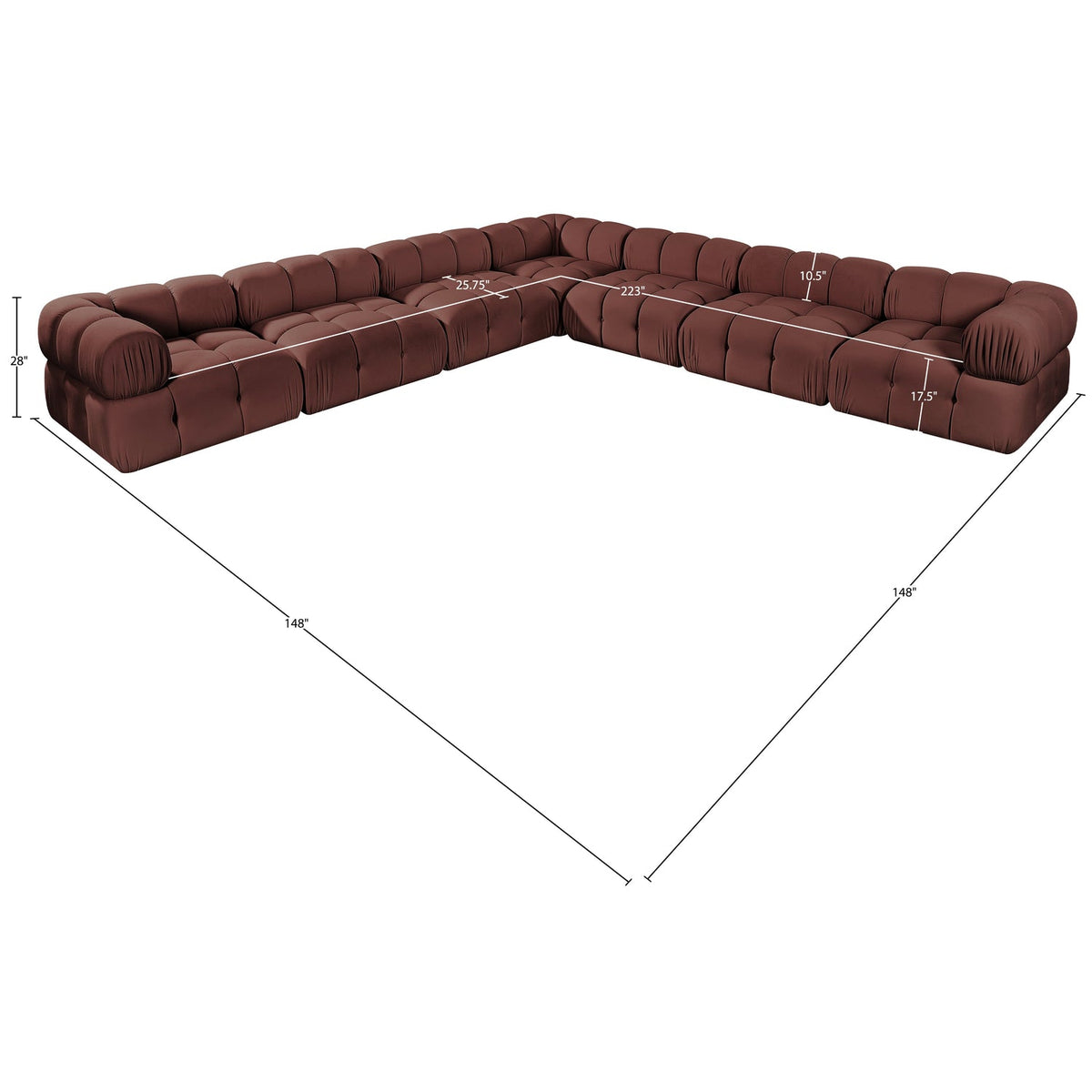 Orin Rose Velvet Performance Fabric Upholstered 7 Piece Modular Sectional Sofa