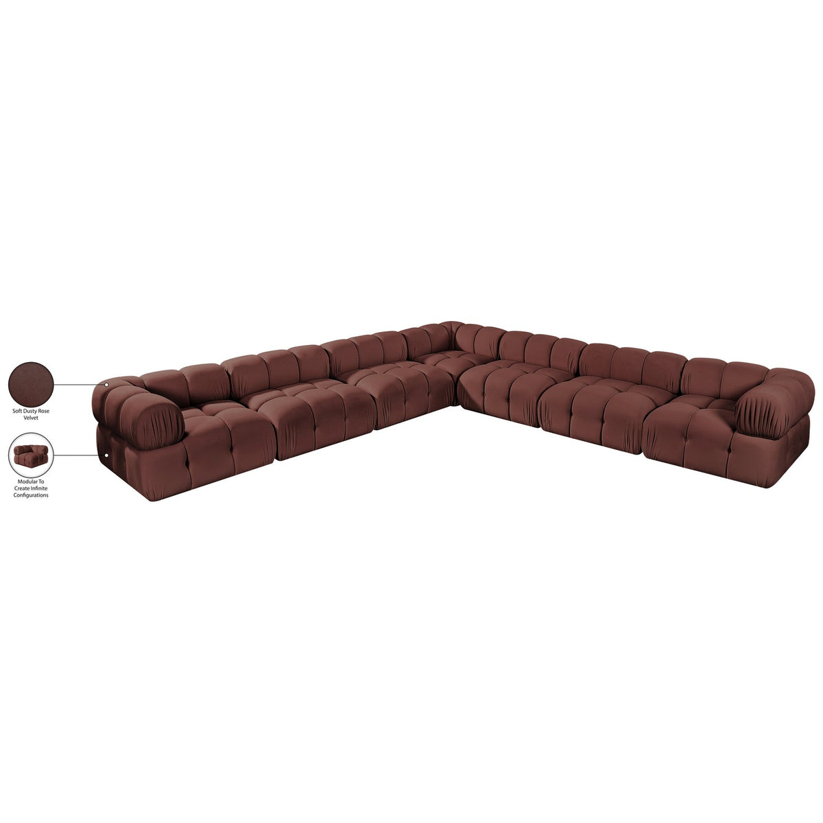 Orin Rose Velvet Performance Fabric Upholstered 7 Piece Modular Sectional Sofa