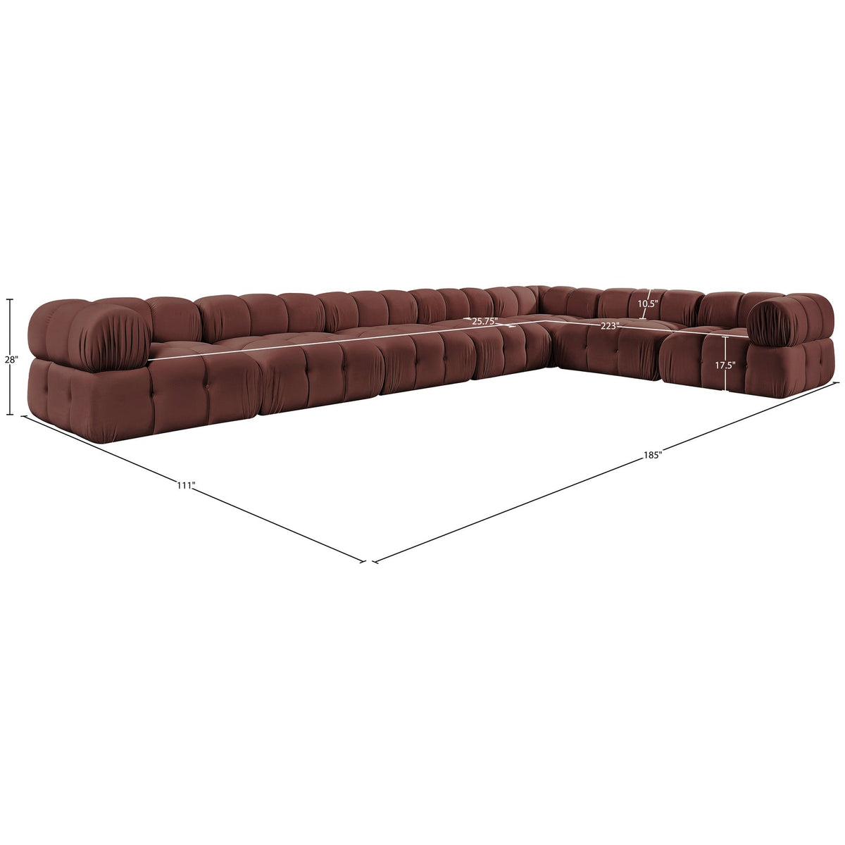 Orin Rose Velvet Performance Fabric Upholstered 7 Piece Modular Sectional Sofa