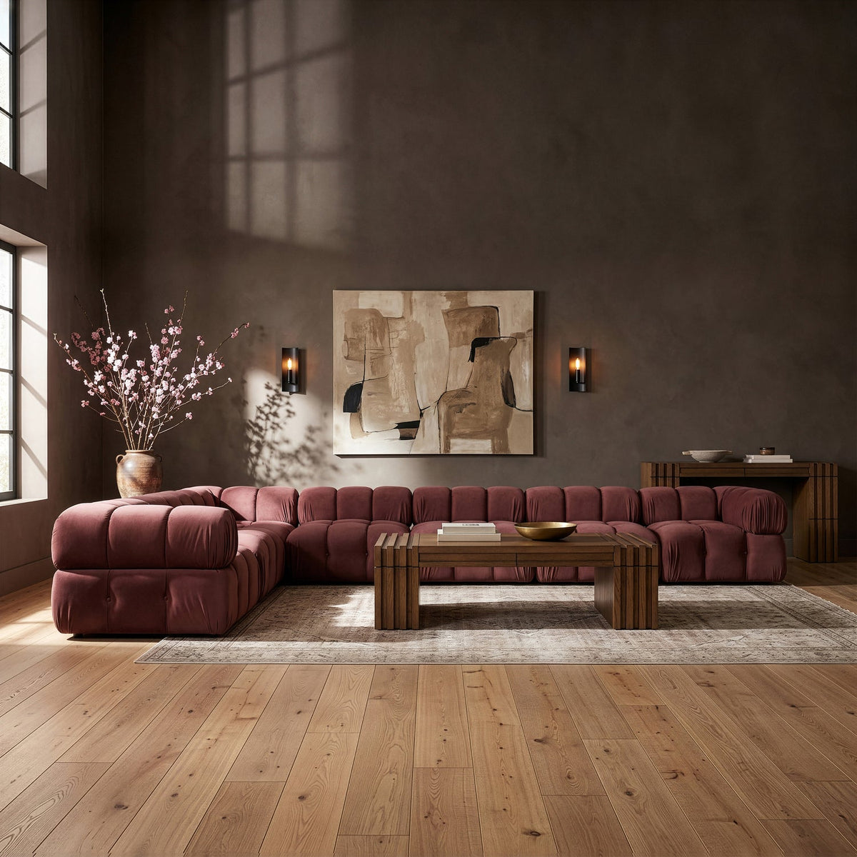 Orin Rose Velvet Performance Fabric Upholstered 7 Piece Modular Sectional Sofa