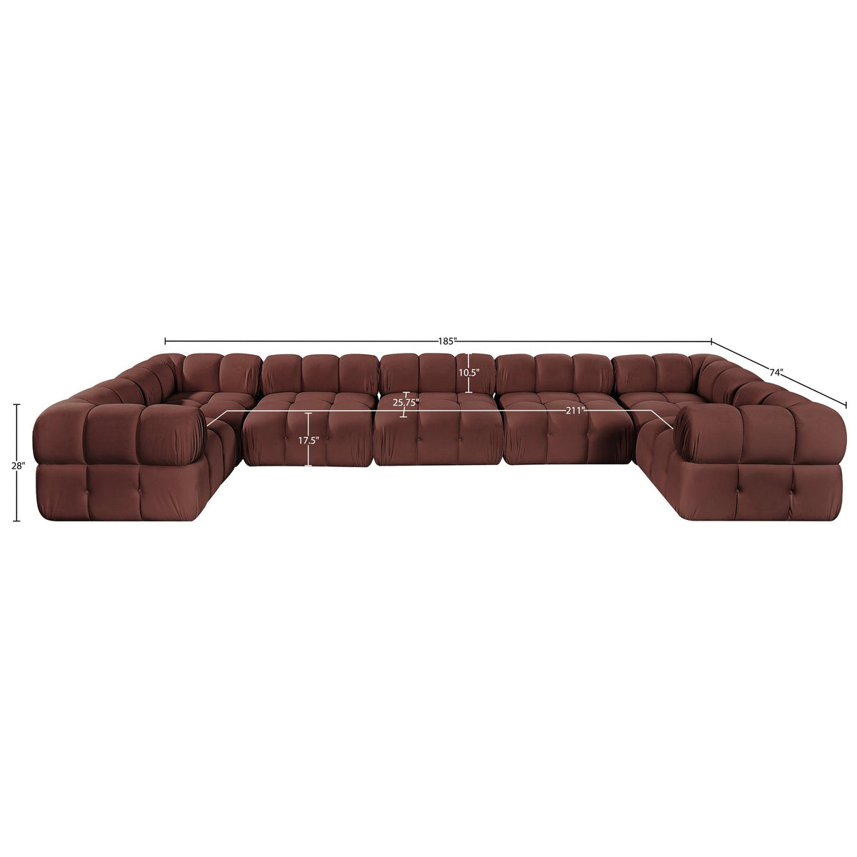 Orin Rose Velvet Performance Fabric Upholstered 7 Piece Modular Sectional Sofa