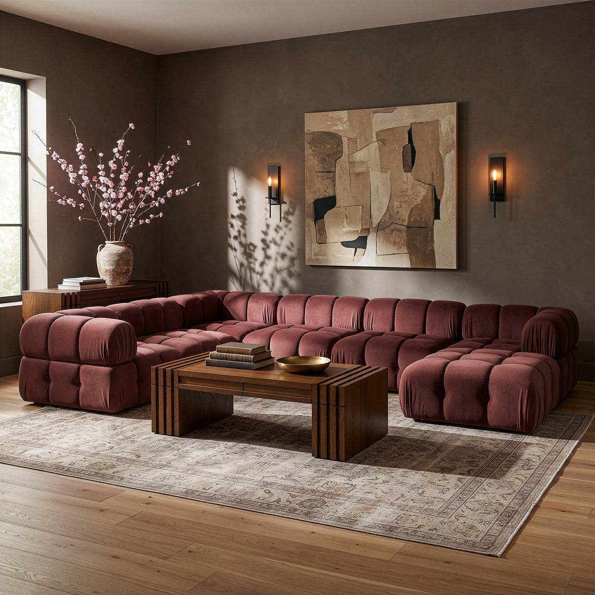 Orin Rose Velvet Performance Fabric Upholstered 7 Piece Modular Sectional Sofa