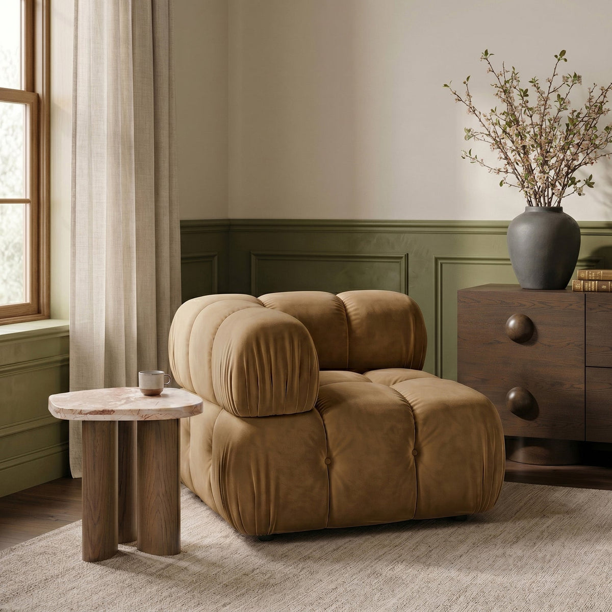 Orin Saddle Velvet Performance Fabric Upholstered Modular Corner Chair