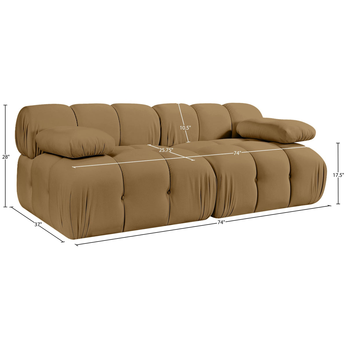 Orin Saddle Velvet Performance Fabric Upholstered 2 Piece Modular Sofa