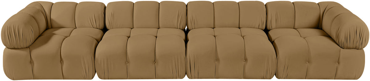 Orin Saddle Velvet Performance Fabric Upholstered 4 Piece Modular Sofa
