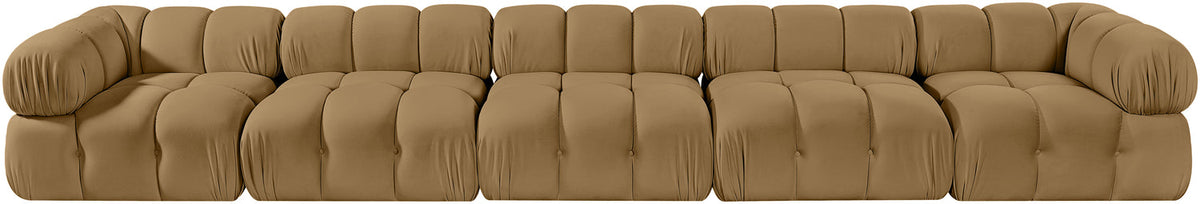 Orin Saddle Velvet Performance Fabric Upholstered 5 Piece Modular Sofa
