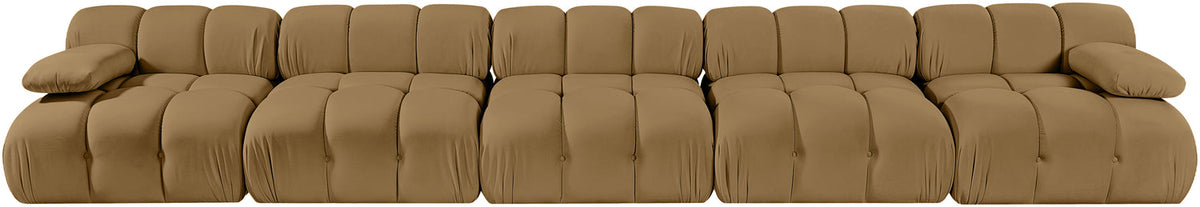 Orin Saddle Velvet Performance Fabric Upholstered 5 Piece Modular Sofa