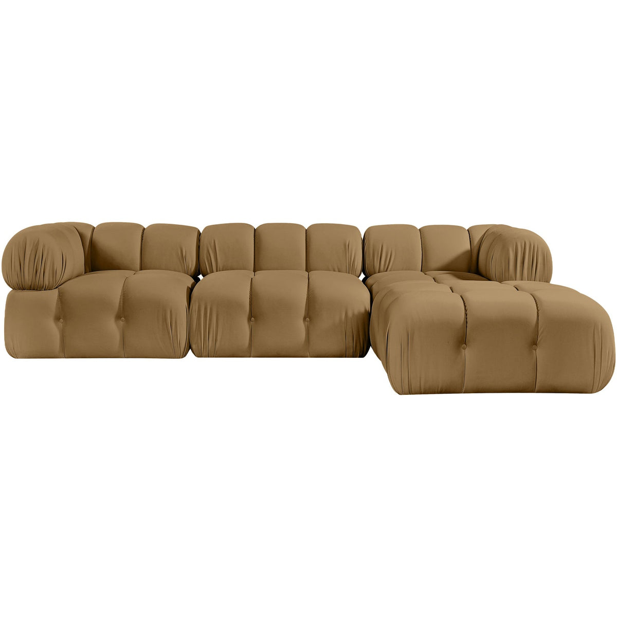Orin Saddle Velvet Performance Fabric Upholstered 4 Piece Modular Sectional Sofa
