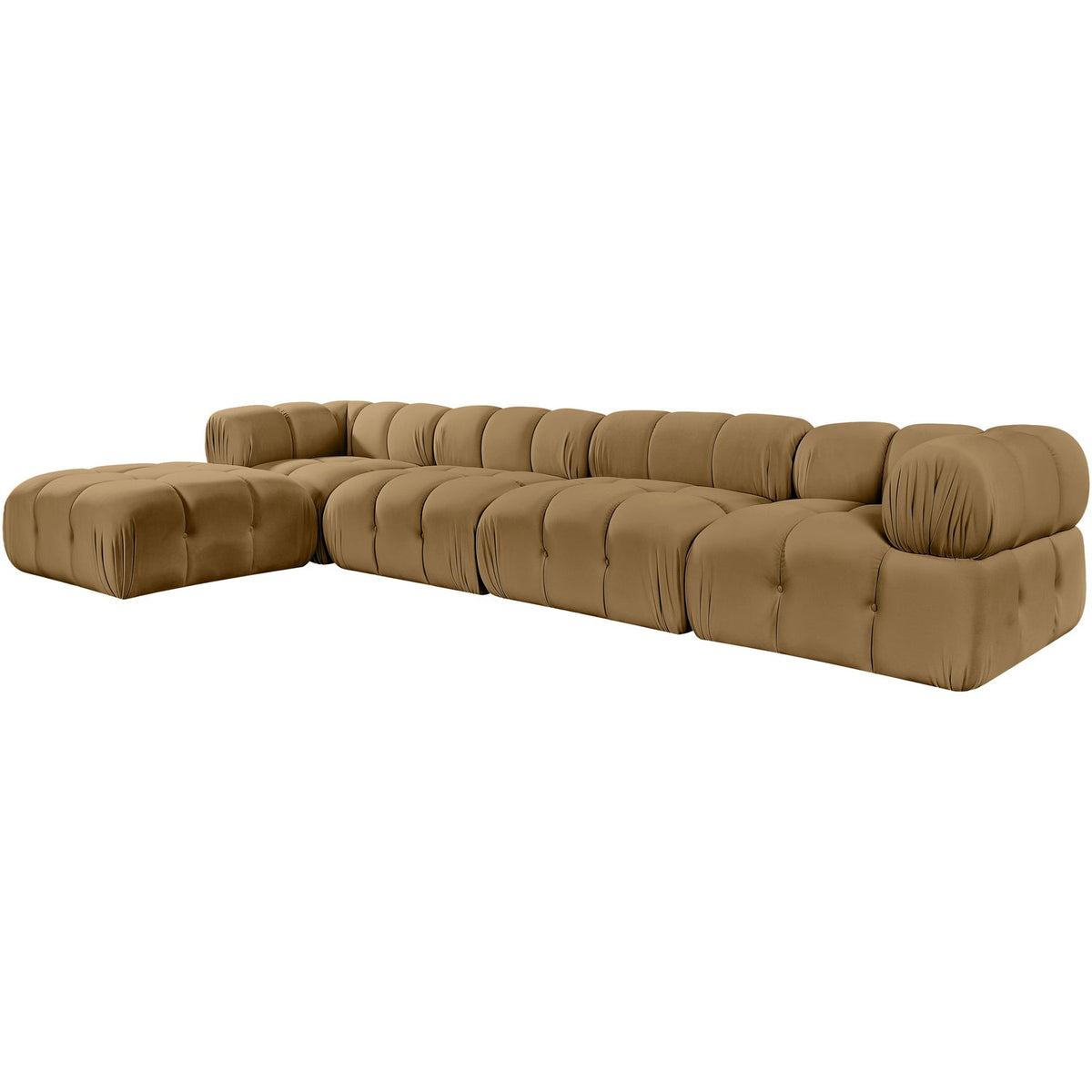 Orin Saddle Velvet Performance Fabric Upholstered 5 Piece Modular Sectional Sofa