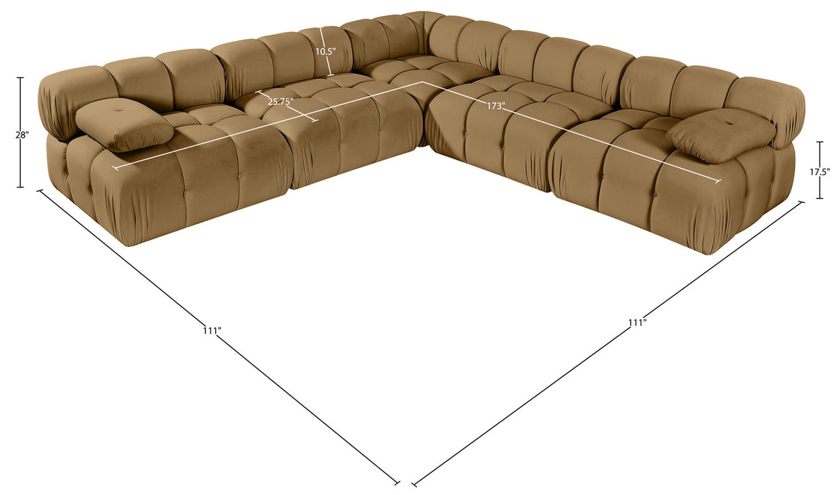 Orin Saddle Velvet Performance Fabric Upholstered 5 Piece Modular Sectional Sofa