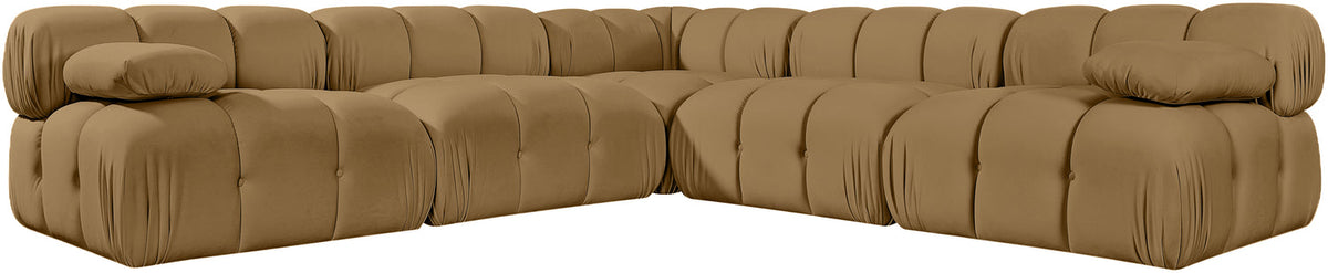 Orin Saddle Velvet Performance Fabric Upholstered 5 Piece Modular Sectional Sofa