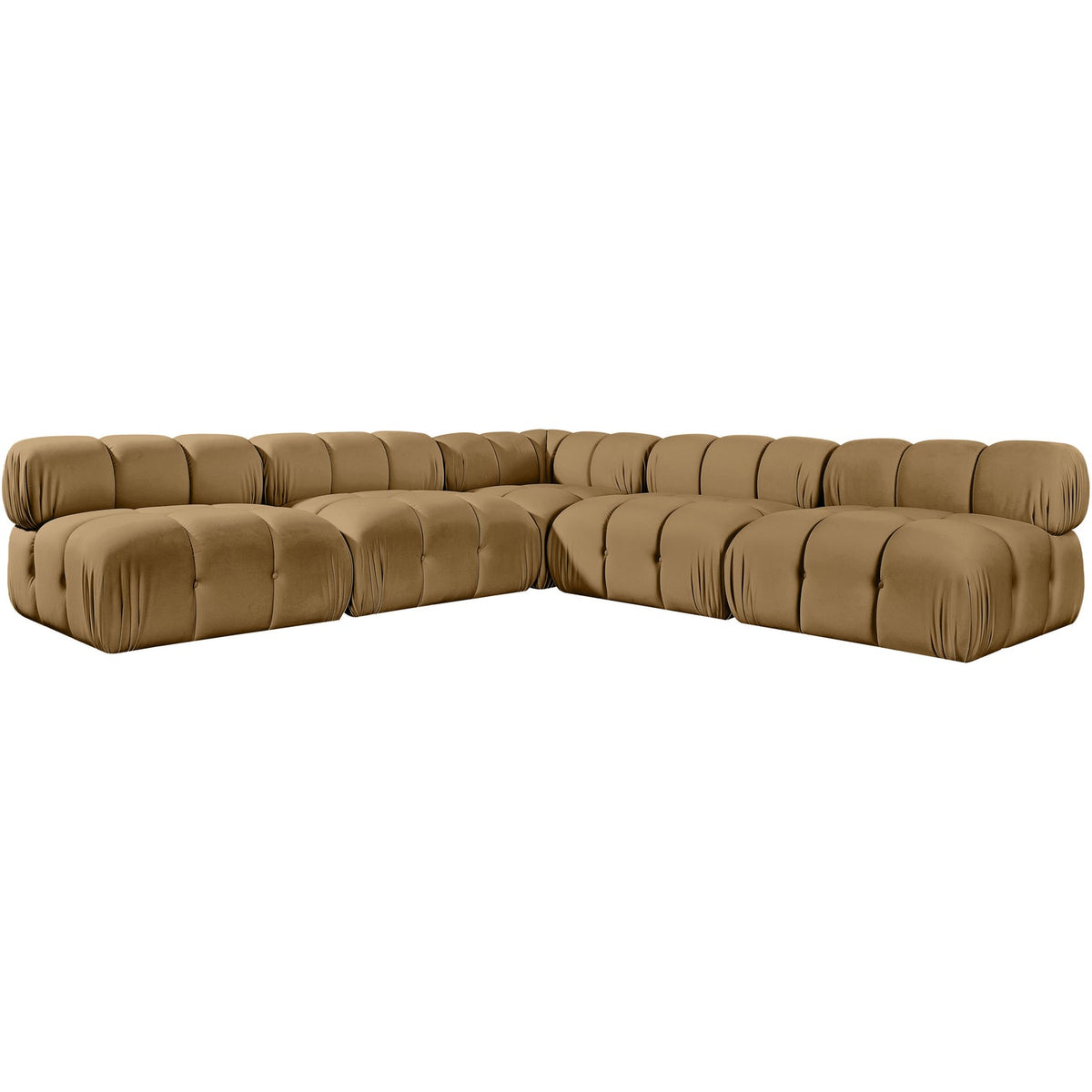 Orin Saddle Velvet Performance Fabric Upholstered 5 Piece Modular Sectional Sofa