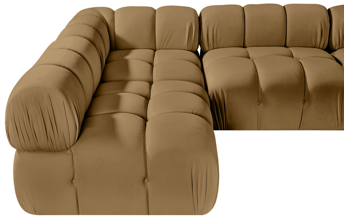 Orin Saddle Velvet Performance Fabric Upholstered 5 Piece Modular Sectional Sofa