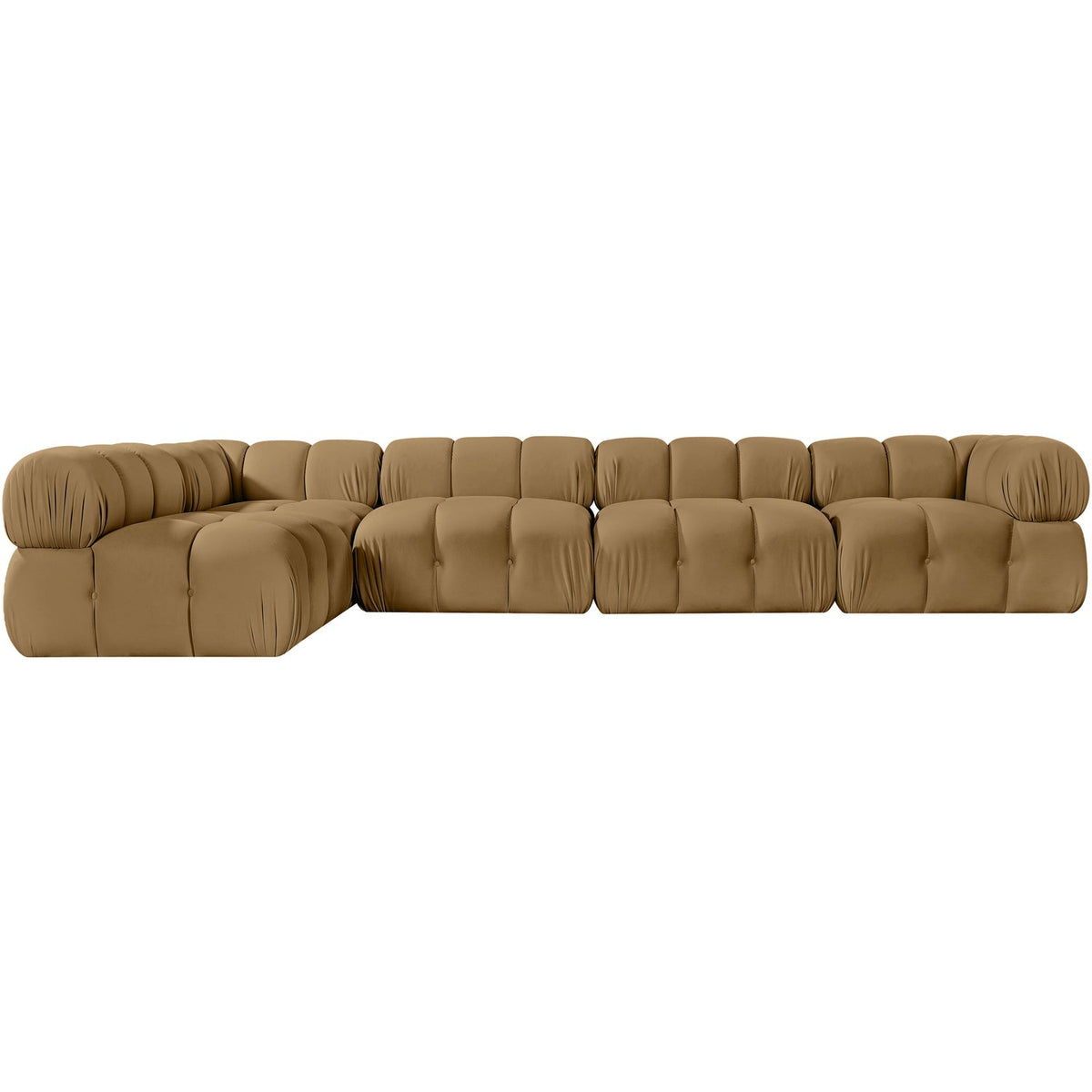 Orin Saddle Velvet Performance Fabric Upholstered 5 Piece Modular Sectional Sofa