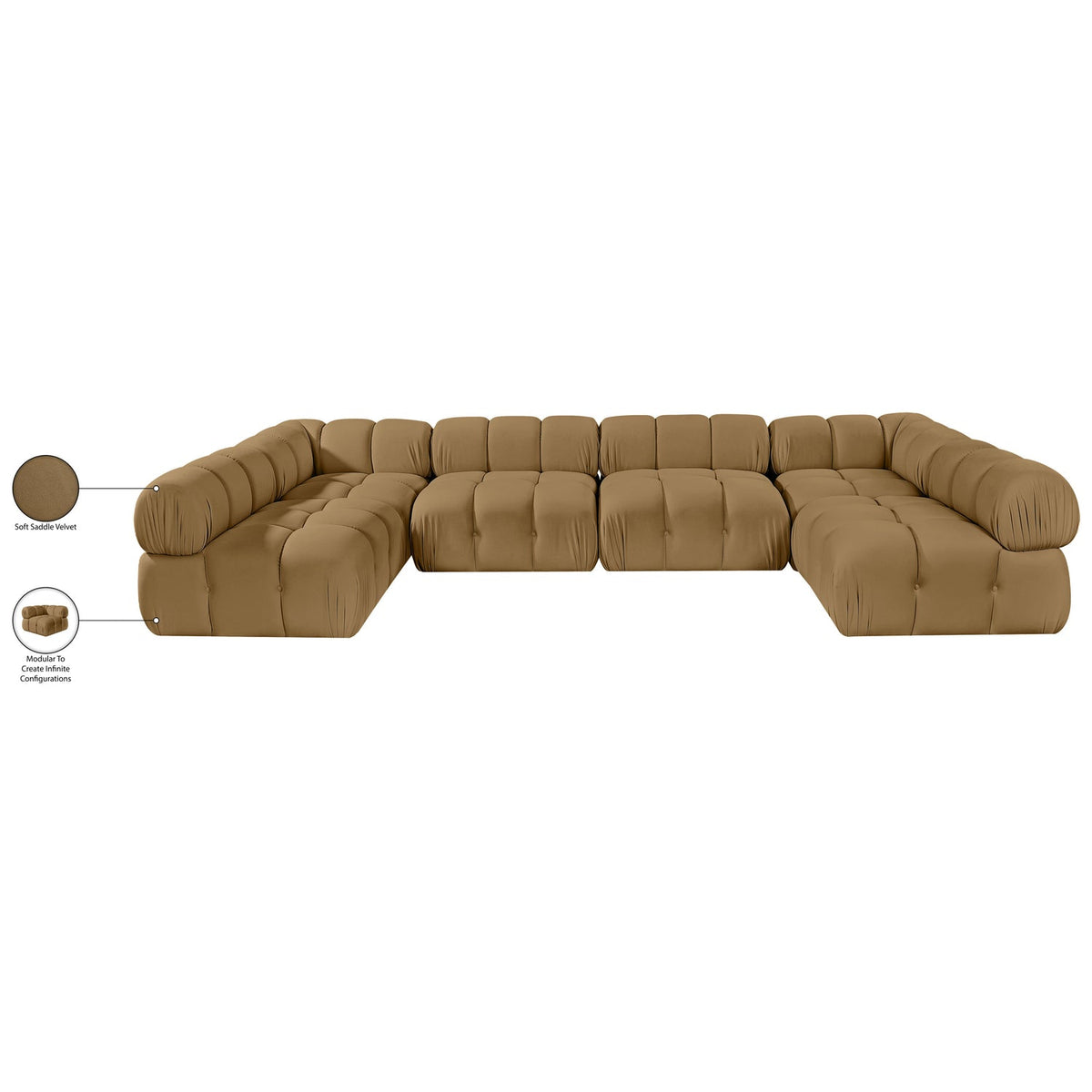 Orin Saddle Velvet Performance Fabric Upholstered 6 Piece Modular Sectional Sofa
