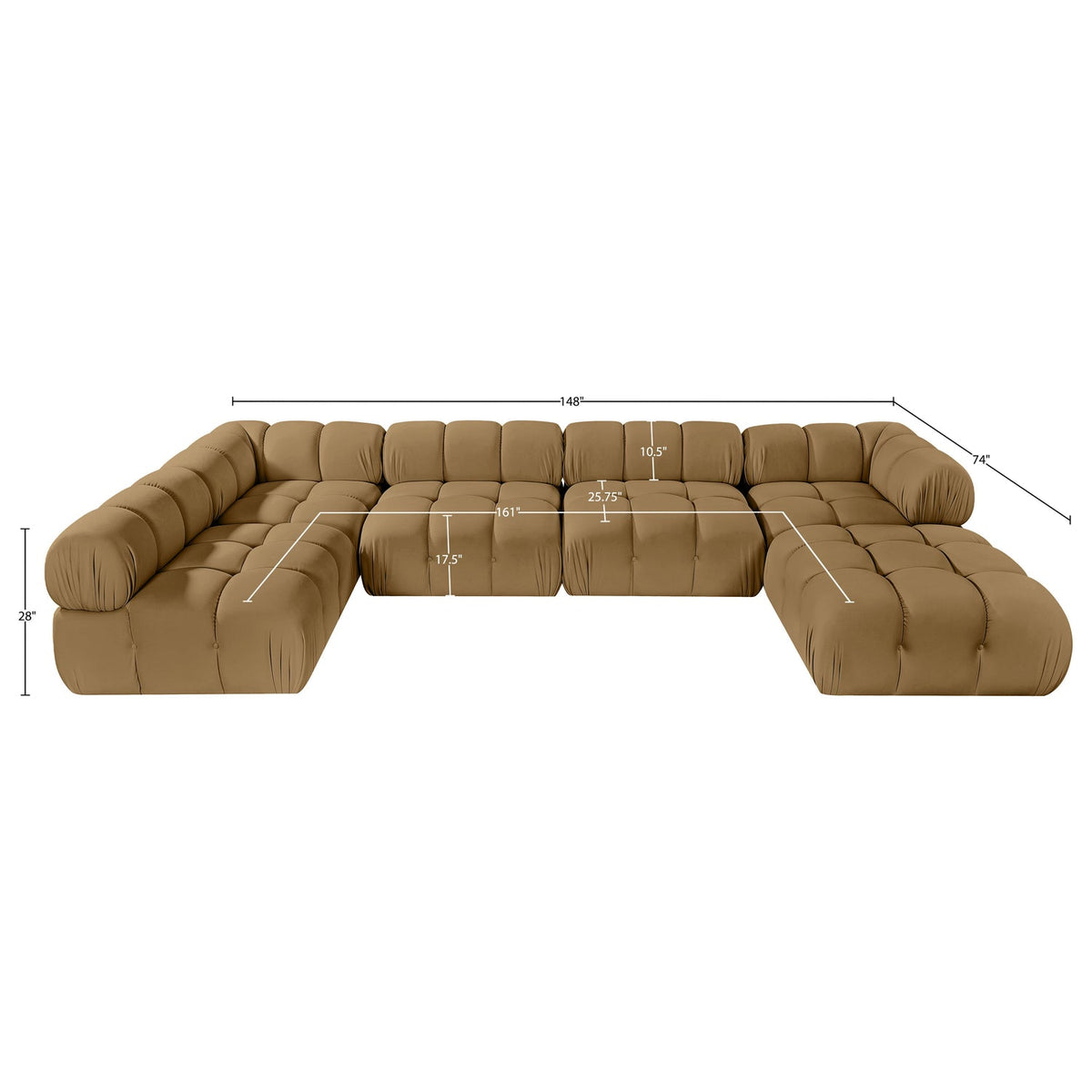 Orin Saddle Velvet Performance Fabric Upholstered 6 Piece Modular Sectional Sofa