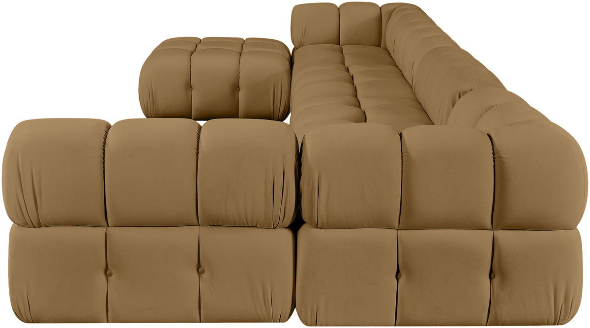 Orin Saddle Velvet Performance Fabric Upholstered 6 Piece Modular Sectional Sofa