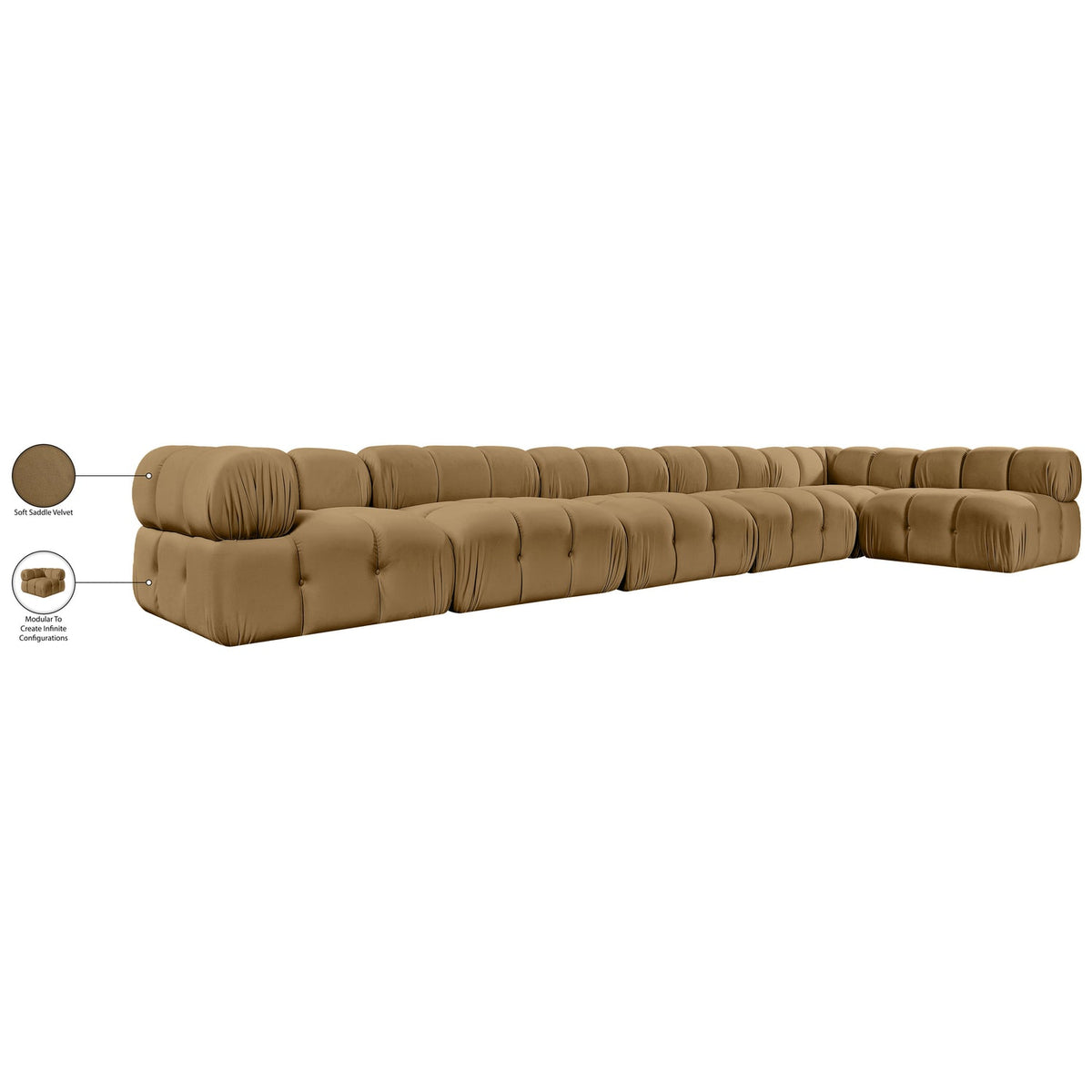 Orin Saddle Velvet Performance Fabric Upholstered 6 Piece Modular Sectional Sofa