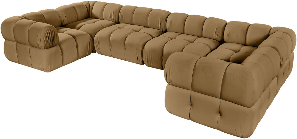 Orin Saddle Velvet Performance Fabric Upholstered 6 Piece Modular Sectional Sofa