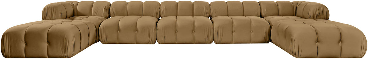 Orin Saddle Velvet Performance Fabric Upholstered 7 Piece Modular Sectional Sofa
