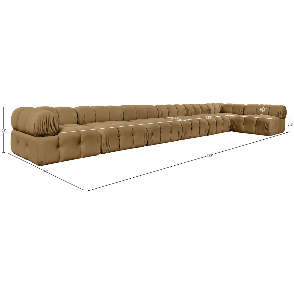 Orin Saddle Velvet Performance Fabric Upholstered 7 Piece Modular Sectional Sofa