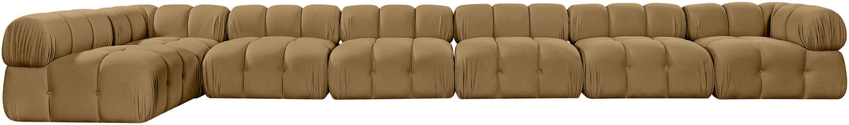 Orin Saddle Velvet Performance Fabric Upholstered 7 Piece Modular Sectional Sofa
