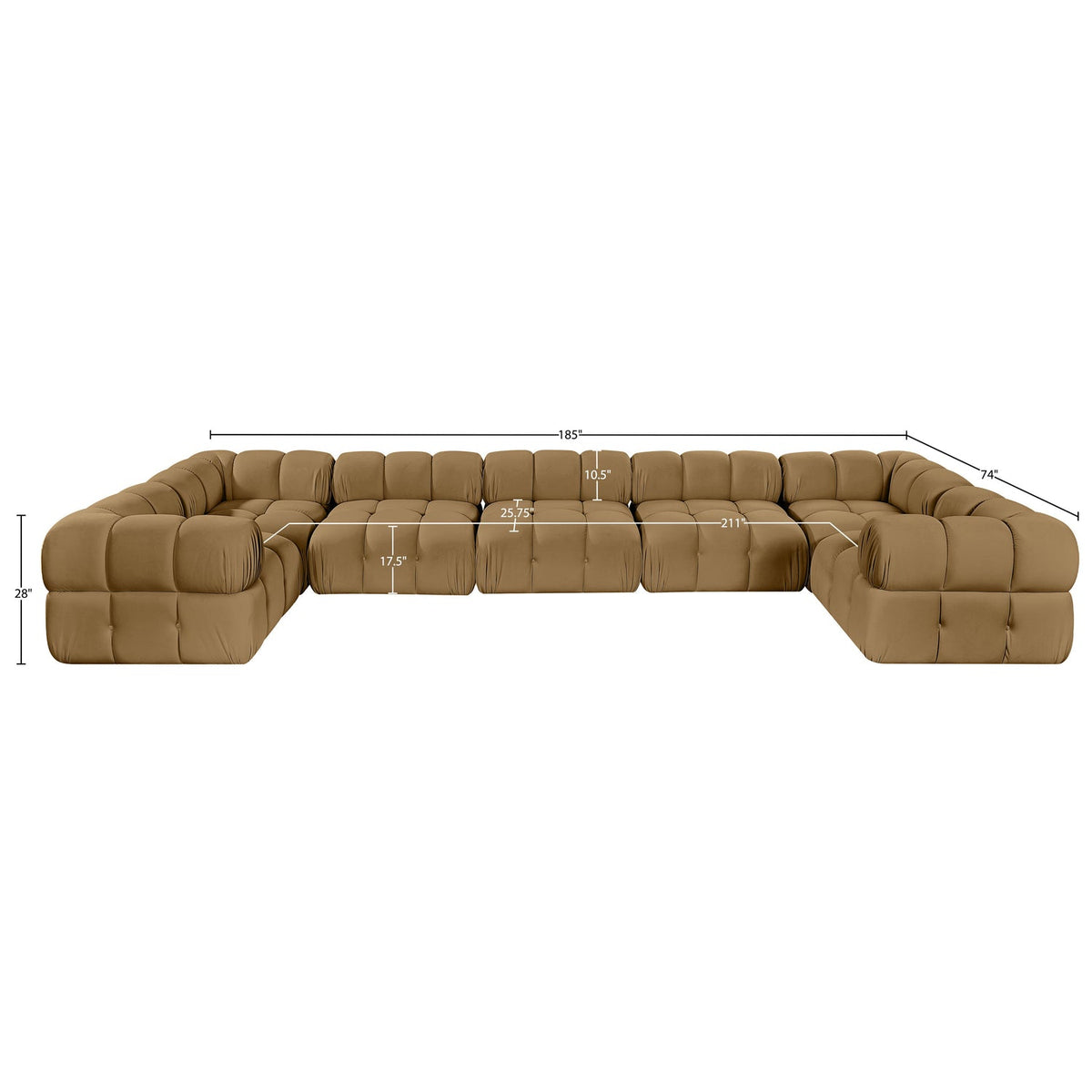 Orin Saddle Velvet Performance Fabric Upholstered 7 Piece Modular Sectional Sofa