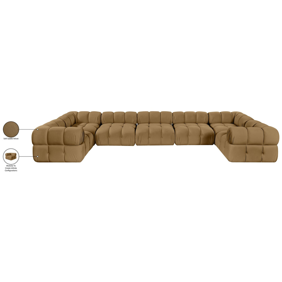 Orin Saddle Velvet Performance Fabric Upholstered 7 Piece Modular Sectional Sofa