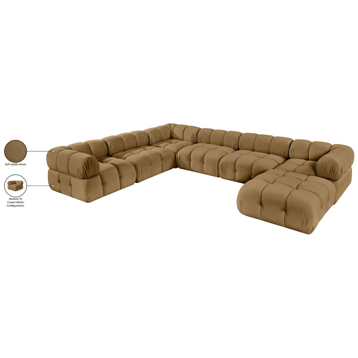 Orin Saddle Velvet Performance Fabric Upholstered 7 Piece Modular Sectional Sofa