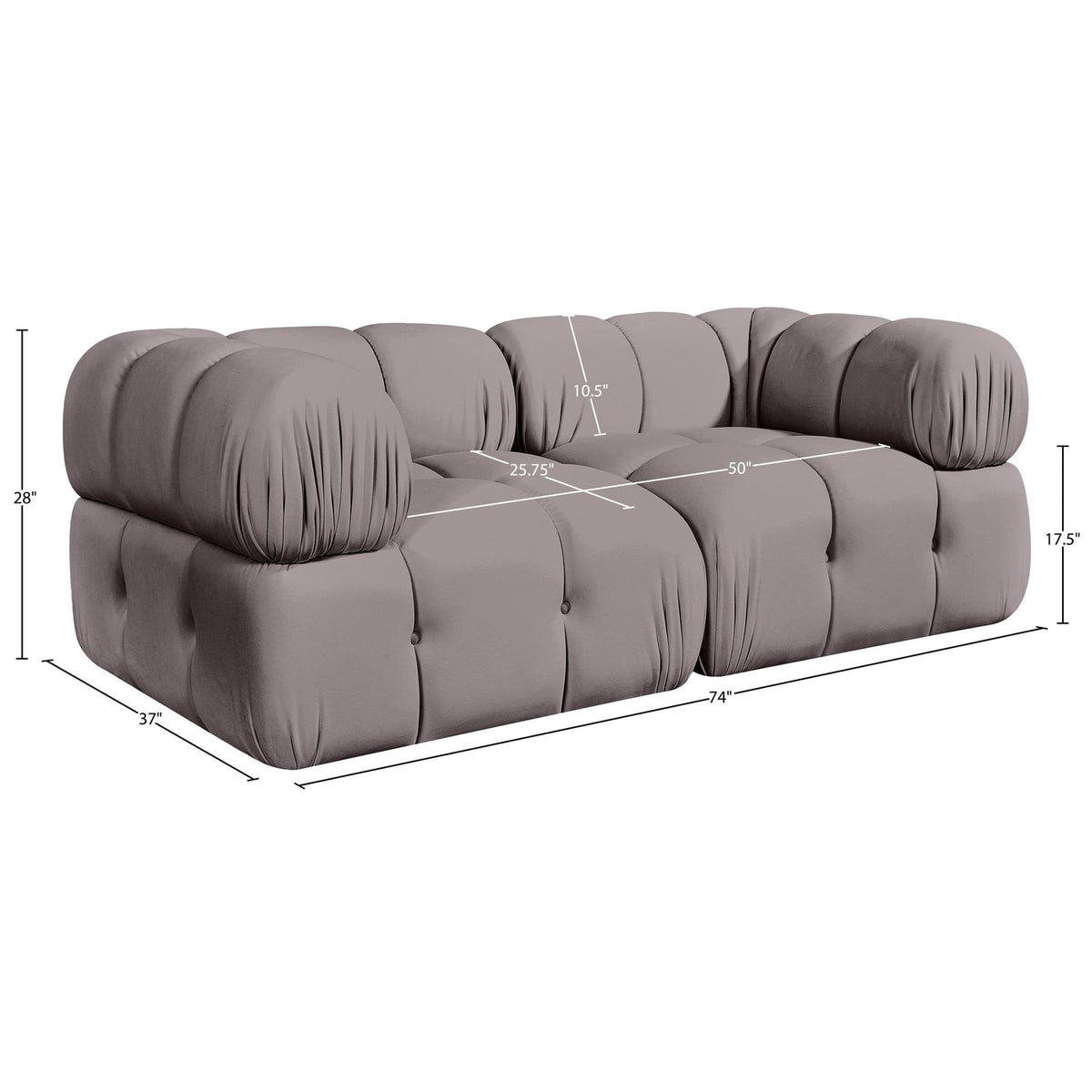 Orin Taupe Velvet Performance Fabric Upholstered 2 Piece Modular Sofa
