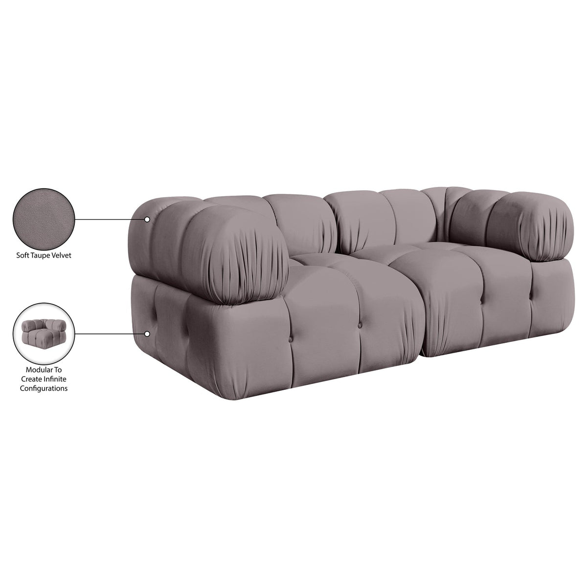 Orin Taupe Velvet Performance Fabric Upholstered 2 Piece Modular Sofa