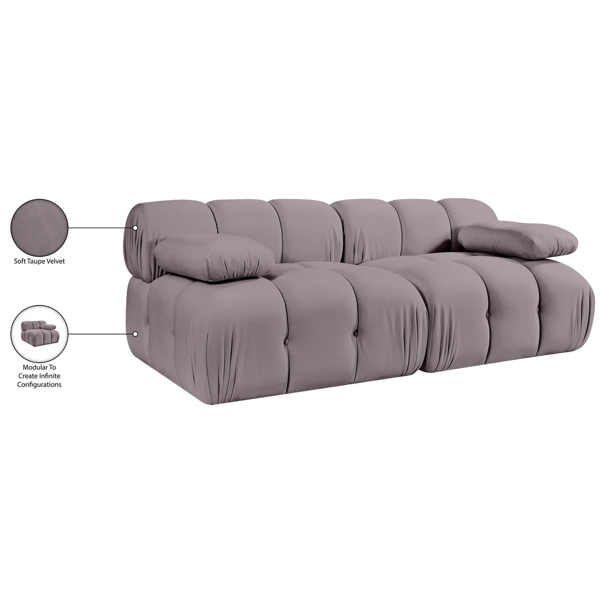 Orin Taupe Velvet Performance Fabric Upholstered 2 Piece Modular Sofa