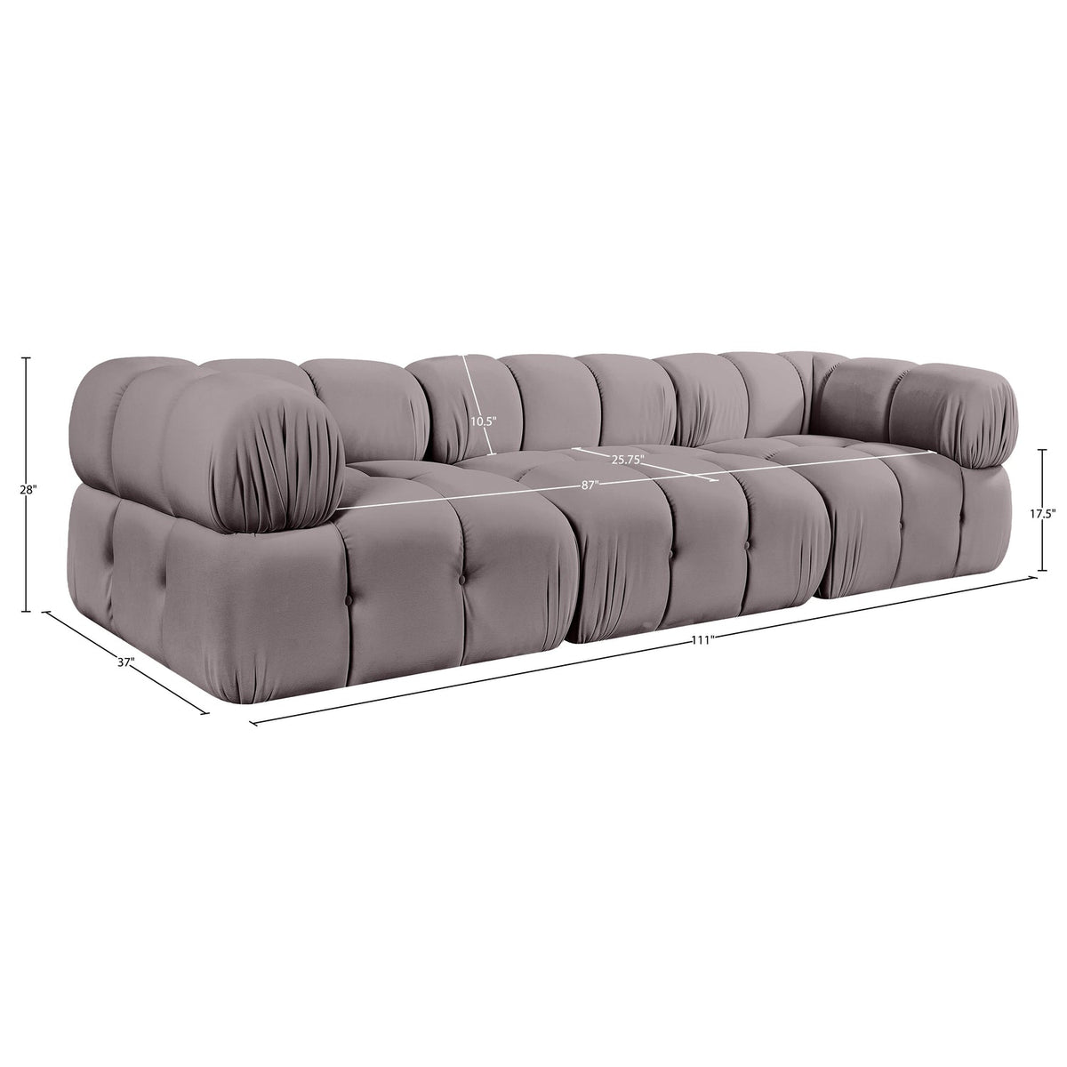 Orin Taupe Velvet Performance Fabric Upholstered 3 Piece Modular Sofa
