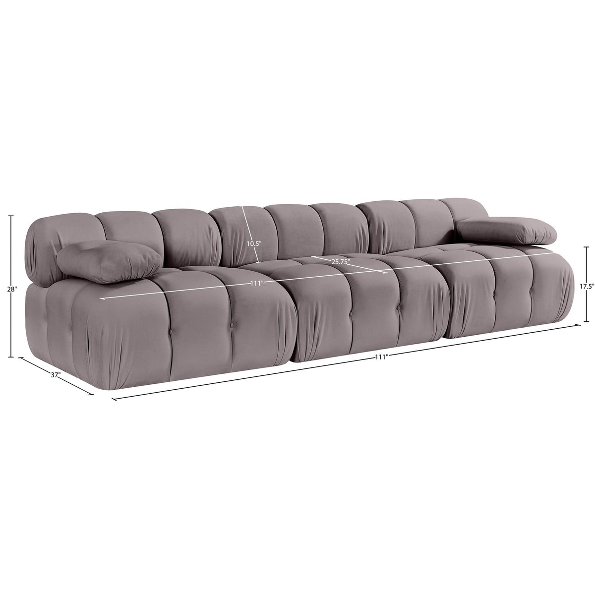 Orin Taupe Velvet Performance Fabric Upholstered 3 Piece Modular Sofa