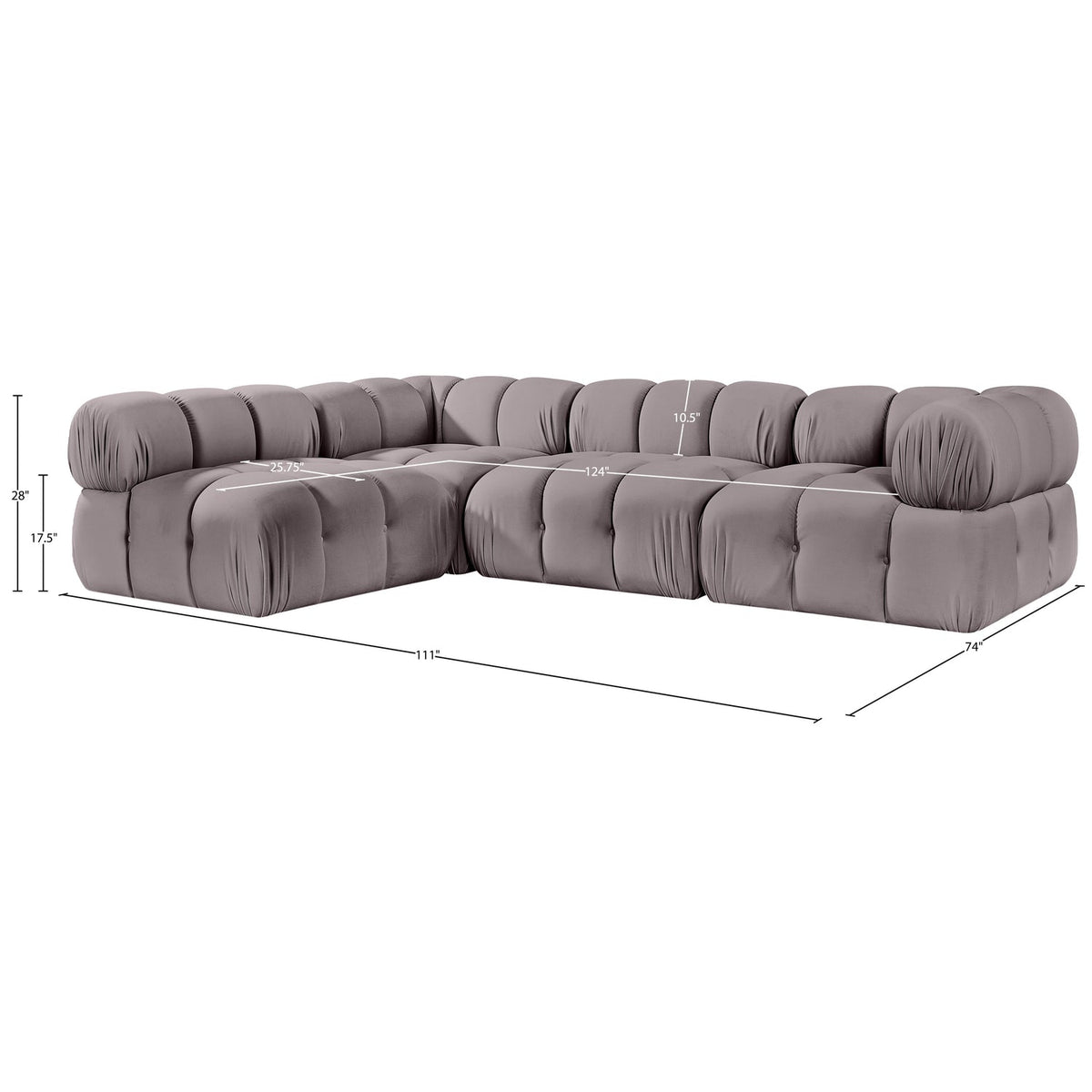 Orin Taupe Velvet Performance Fabric Upholstered 4 Piece Modular Sectional Sofa