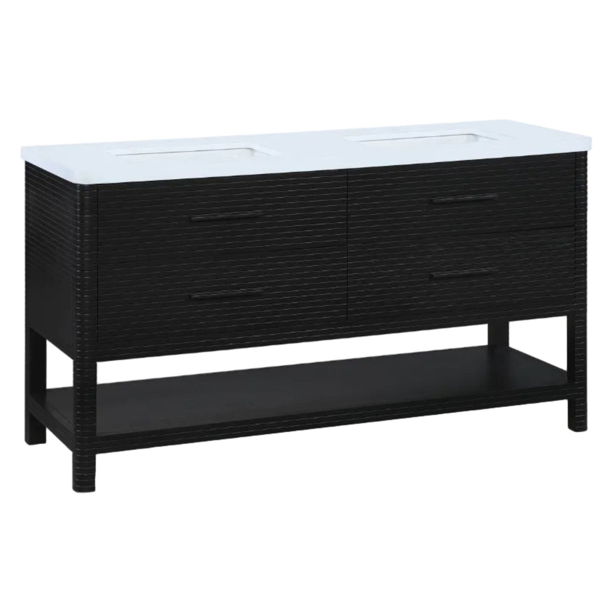 Oakwell 60" Bathroom Vanity in black wood with white engineered stone top, primary product view
