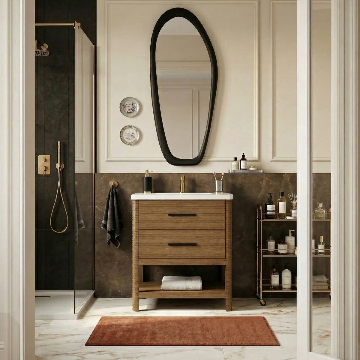 Oakwell 30in Brown Engineered Stone And Solid Wood Bathroom Vanity
