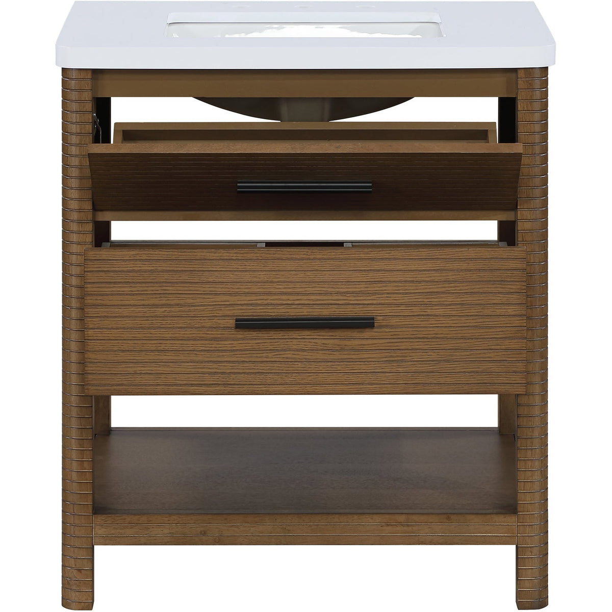 Oakwell 30in Brown Engineered Stone And Solid Wood Bathroom Vanity