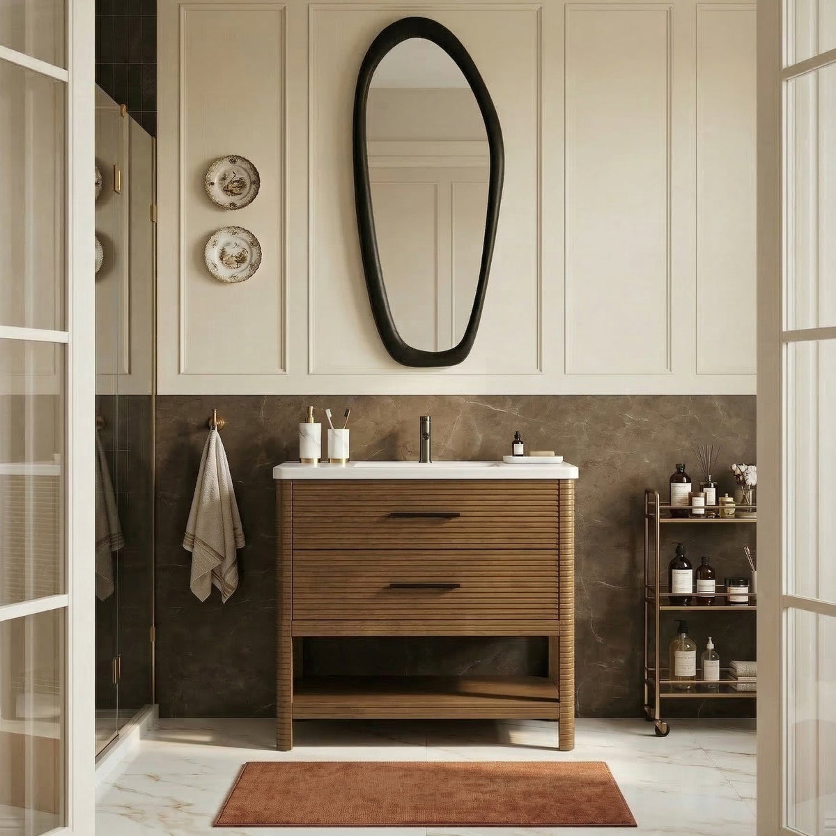 Oakwell 36in Brown Engineered Stone And Solid Wood Bathroom Vanity