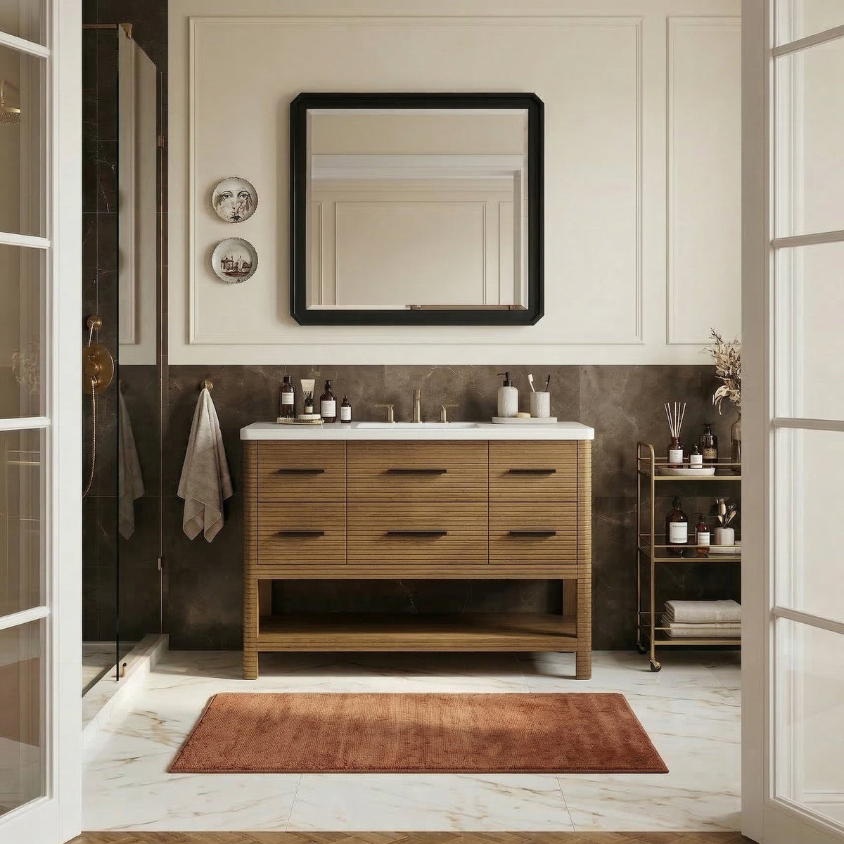 Oakwell 48in Brown Engineered Stone And Solid Wood Bathroom Vanity