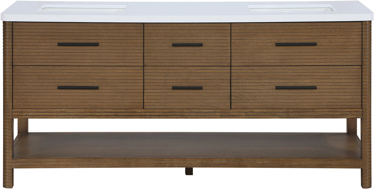 Oakwell 72in Brown Engineered Stone And Solid Wood Bathroom Vanity