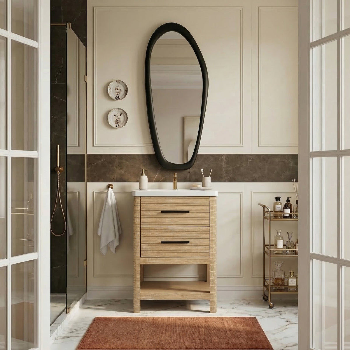 Oakwell 24in Natural Engineered Stone And Solid Wood Bathroom Vanity