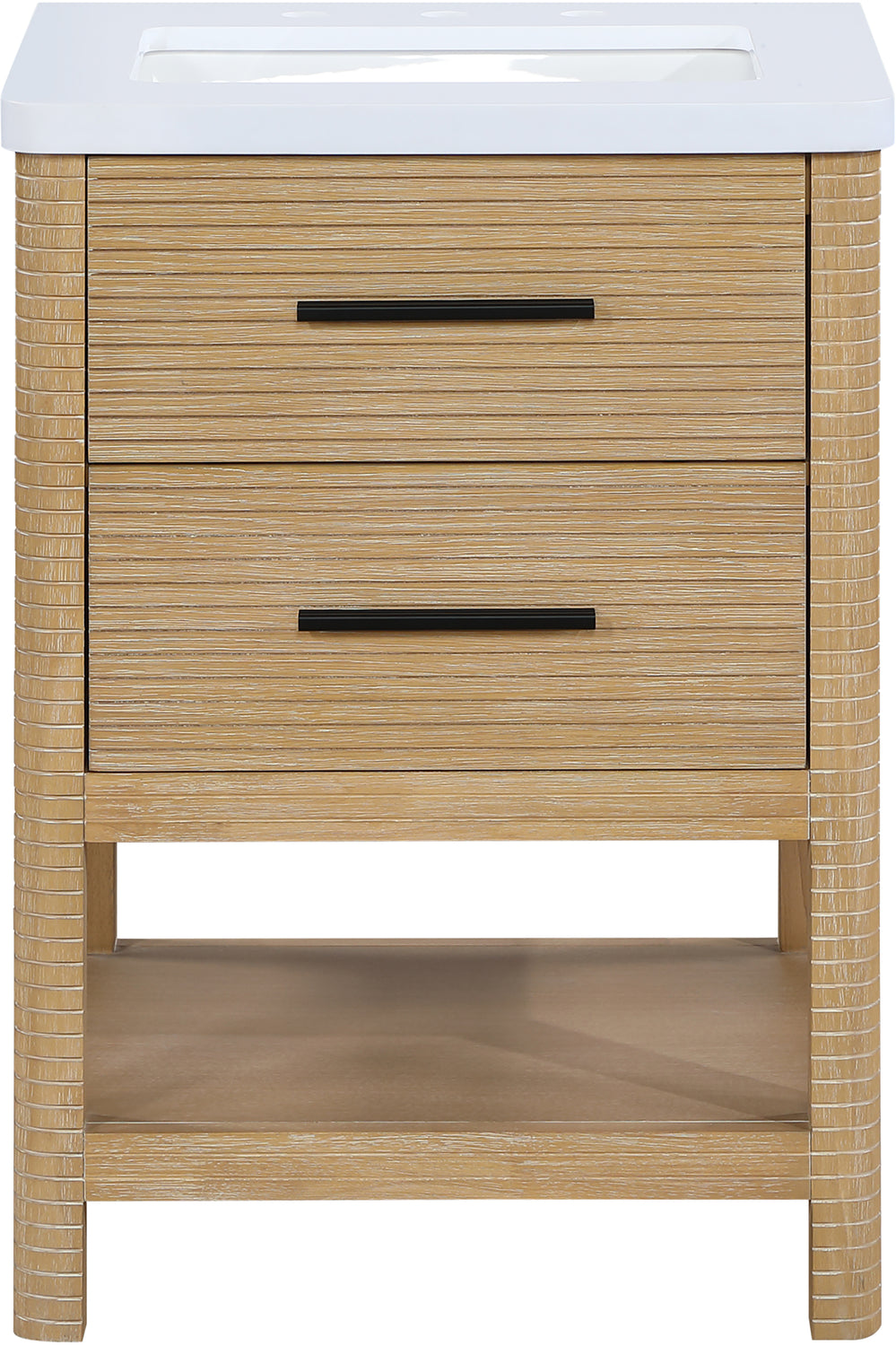 Oakwell 24in Natural Engineered Stone And Solid Wood Bathroom Vanity