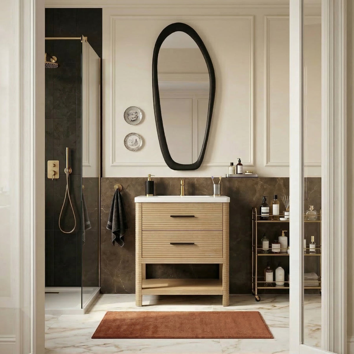 Oakwell 30in Natural Engineered Stone And Solid Wood Bathroom Vanity