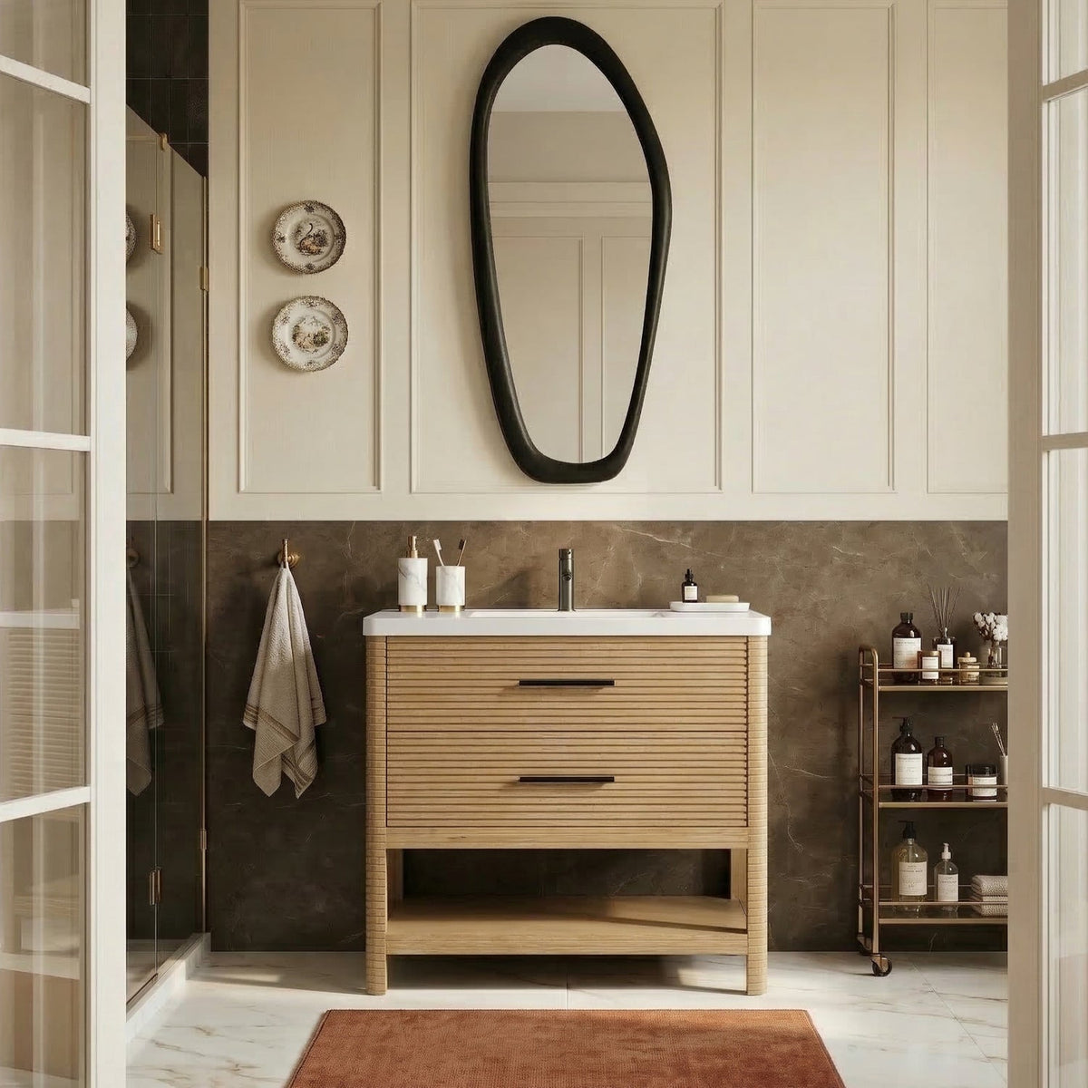 Oakwell 36in Natural Engineered Stone And Solid Wood Bathroom Vanity