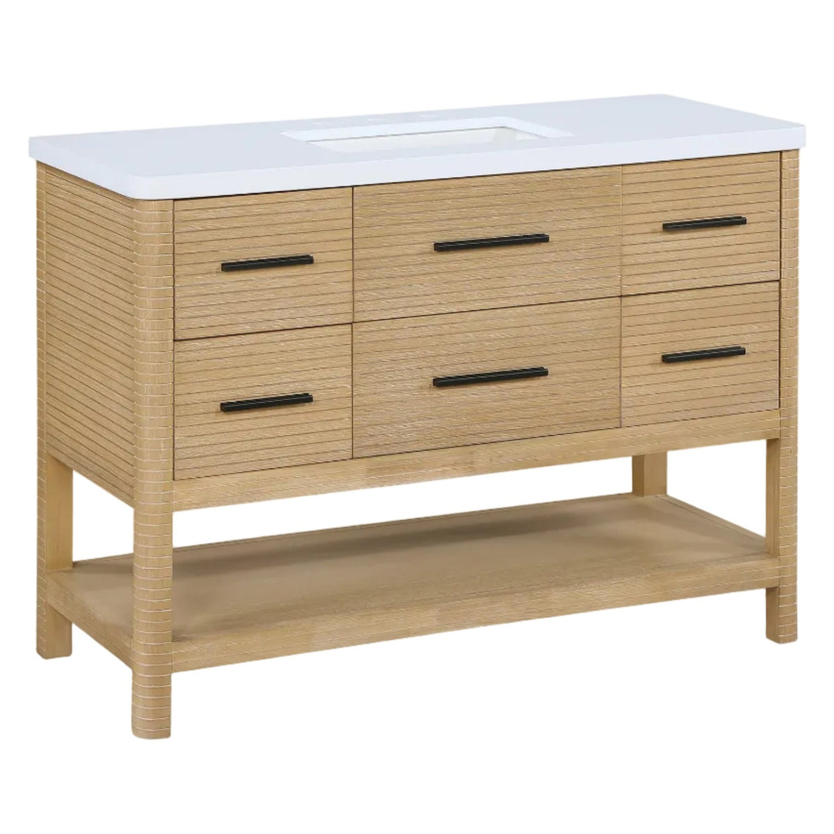 Oakwell 48" Bathroom Vanity in natural wood with white engineered stone top, primary product view