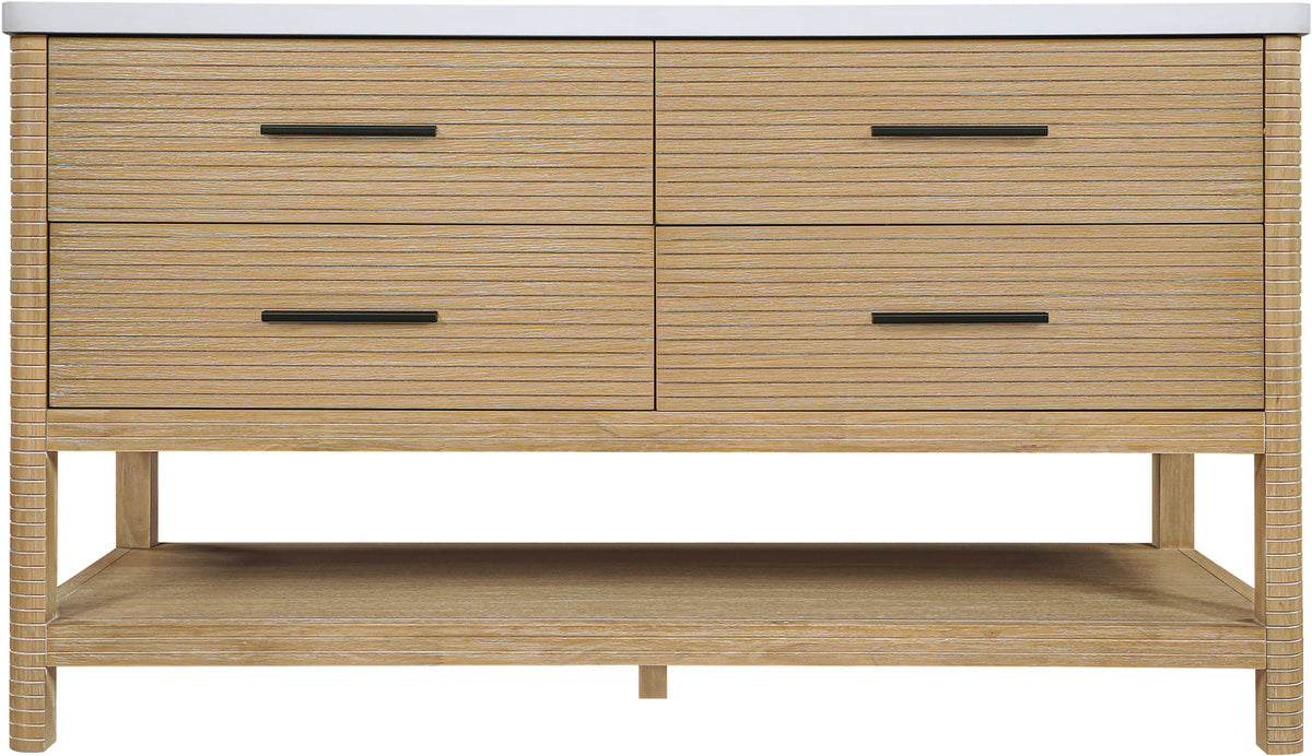Oakwell 60in Natural Engineered Stone And Solid Wood Bathroom Vanity
